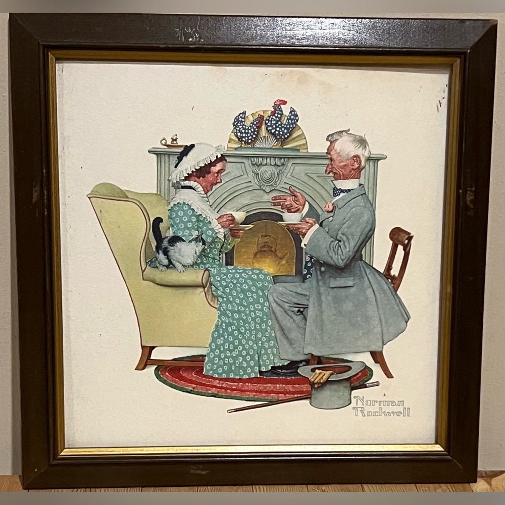 Vintage Norman Rockwell Print- Gaily Sharing Vintage Times 16 1/2”